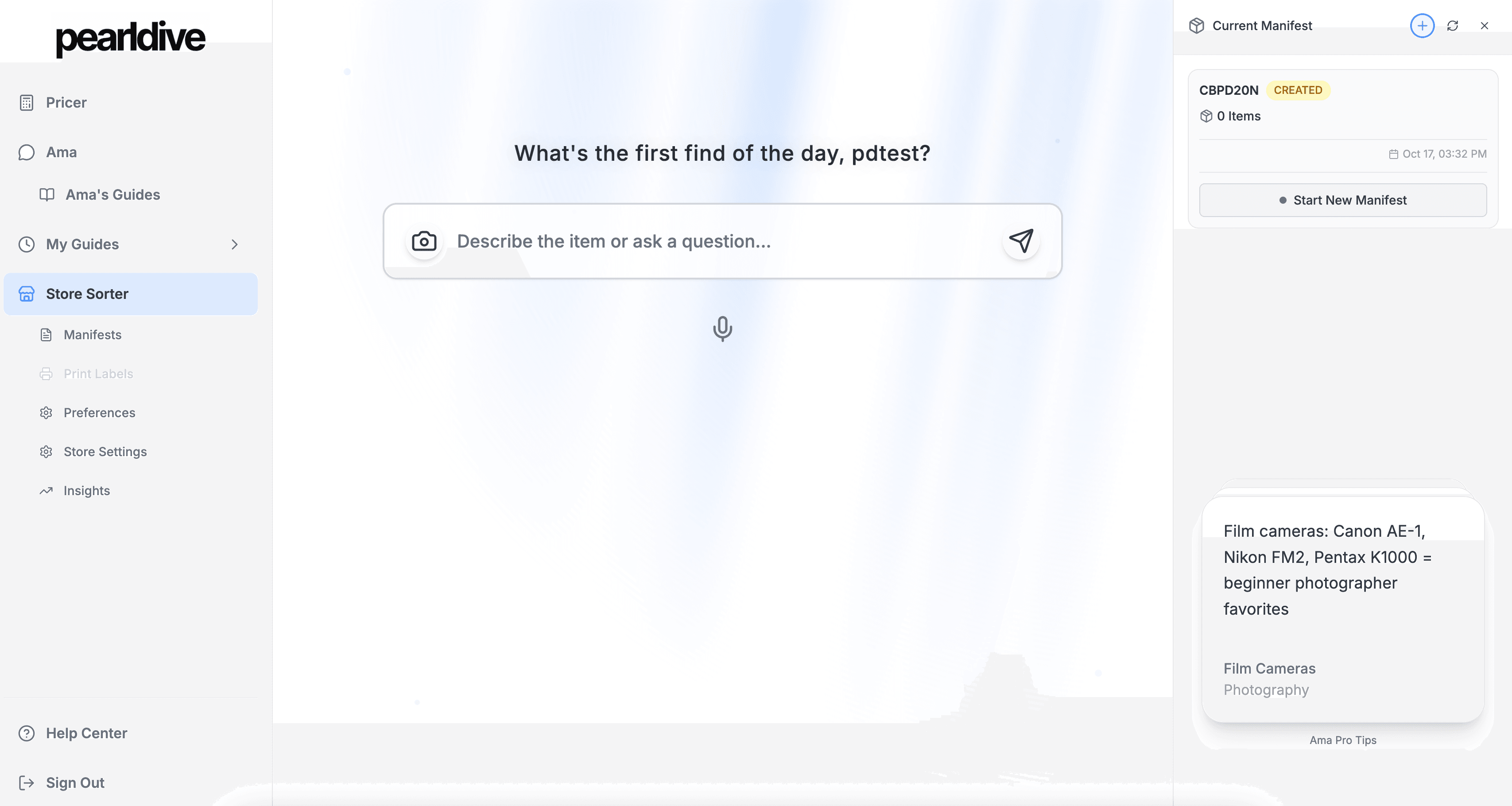 pearldive Sorter interface