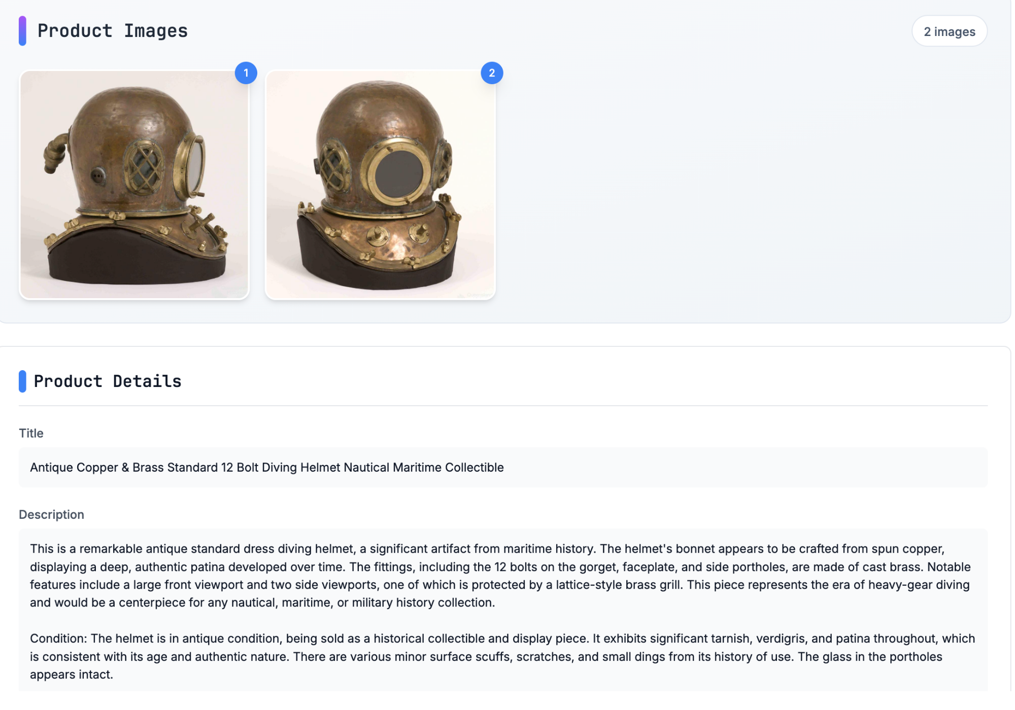 AI listing generation for a vintage camera